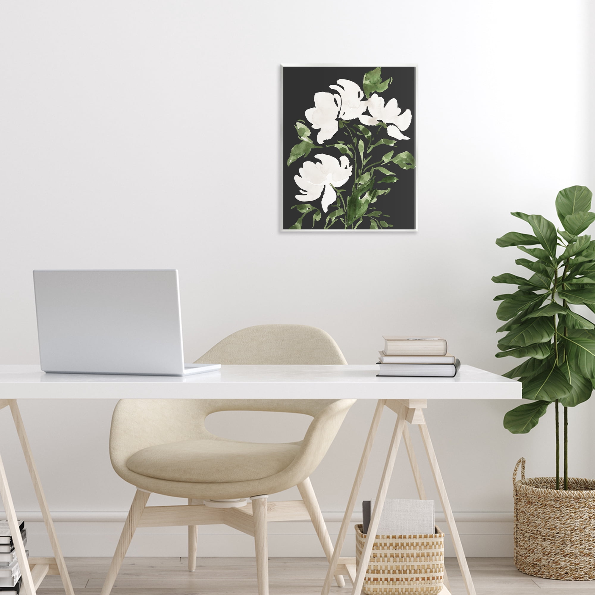 Stupell Industries White Over Black Floral Wall Plaque Art, design by Lucille Price