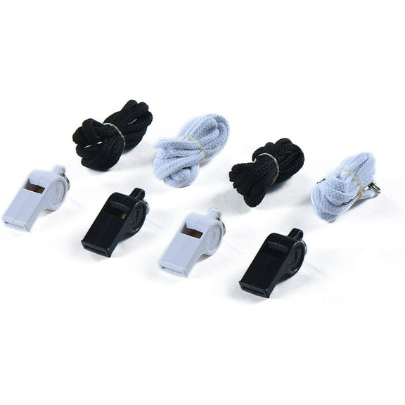 American Whistle Corporation - 126 dB Plastic Black and White Referee Whistles with Lanyards Pack 4