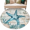 thumbnail image 2 of Teal Starfish Coastal Large Round Rug 8 FT, Non Slip Living Room Area Carpet, Summer Beach Nautical Retro Washable Soft Circle Rug Non-Shedding Floor Carpet for Bedroom Office Dining Room, 2 of 9