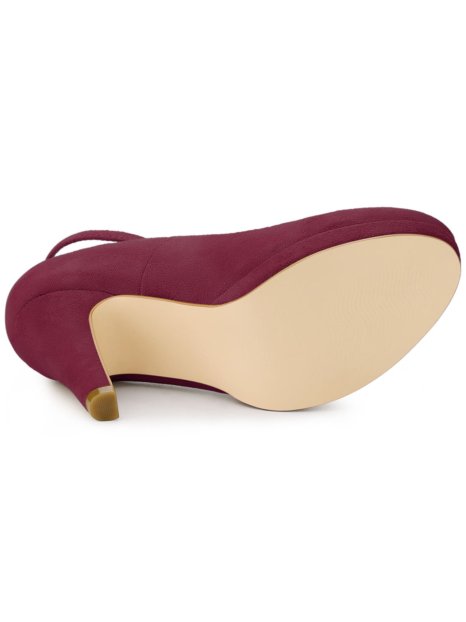 Unique Bargains Women's Round Toe Stiletto Heel Ankle Strap Pumps Burgundy 6.5