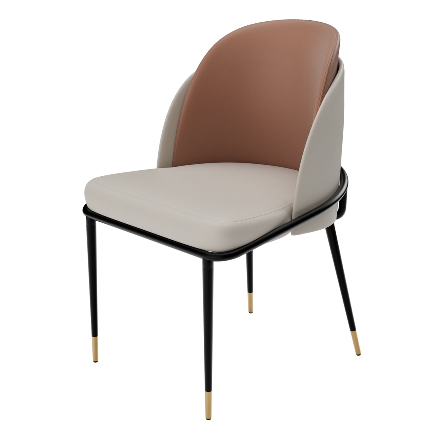 Wisfor Set of 2 Wider Dining Chairs Soft Sponge Filling PU Leathered Kitchen Chairs, Colour Reddish Brown & Beige
