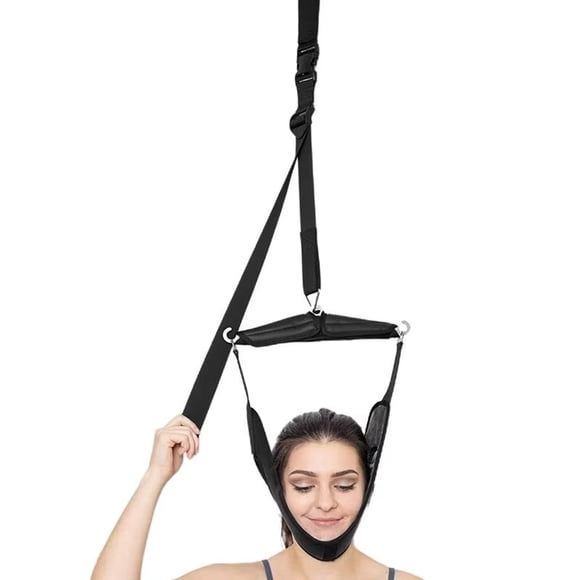 Banda de Estiramiento Cervical para Uso Doméstico | Suspensión Portátil para Relajar Cuello y Hombros | Diseño Liviano de 100 g | Color Negro
