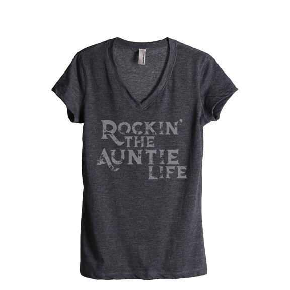 Rockin' The Auntie Life Women's Fashion Relaxed V-Neck T-Shirt Tee Charcoal Grey Small
