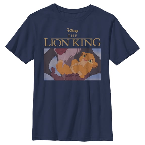 Boy's Lion King Simba and Rafiki Scene Graphic Tee Navy Blue X Large