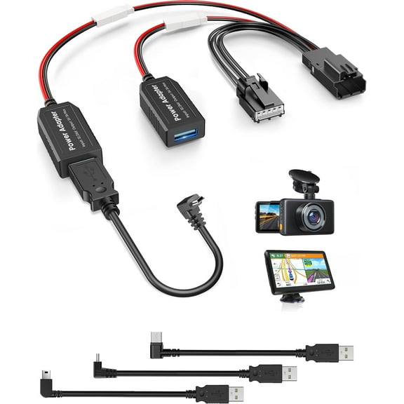 DashCam Power Adapter,(5P Type F) Fit Select Ford Bronco Edge Mustang,Connect to Auto-Dimming Rearview Mirror,Built-in Hide Power Adapter Charging Cable for Garmin Nuvi GPS Dash Cam Mirror Camera