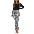 thumbnail image 2 of INSPIRE CHIC Women's Pants High Waist Cow Print Casual Flare Bell Bottom Stretch Long Pants L Black-Zebra, 2 of 6