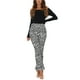 thumbnail image 2 of Pantalones de mujer Inspire Chic de cintura alta con estampado de vaca, casuales, de campana, ajustados, largos, XS, negro-cebra, 2 of 6