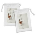 thumbnail image 1 of Spa Fabric Pouch Set of 2, Plain Pattern with Butterfly and Rocks Wellness Purity Healing Serenity Bohemian, Small Drawstring Bag for Toiletries Masks and Favors, 9" x 6", White Orange, by Ambesonne, 1 of 2