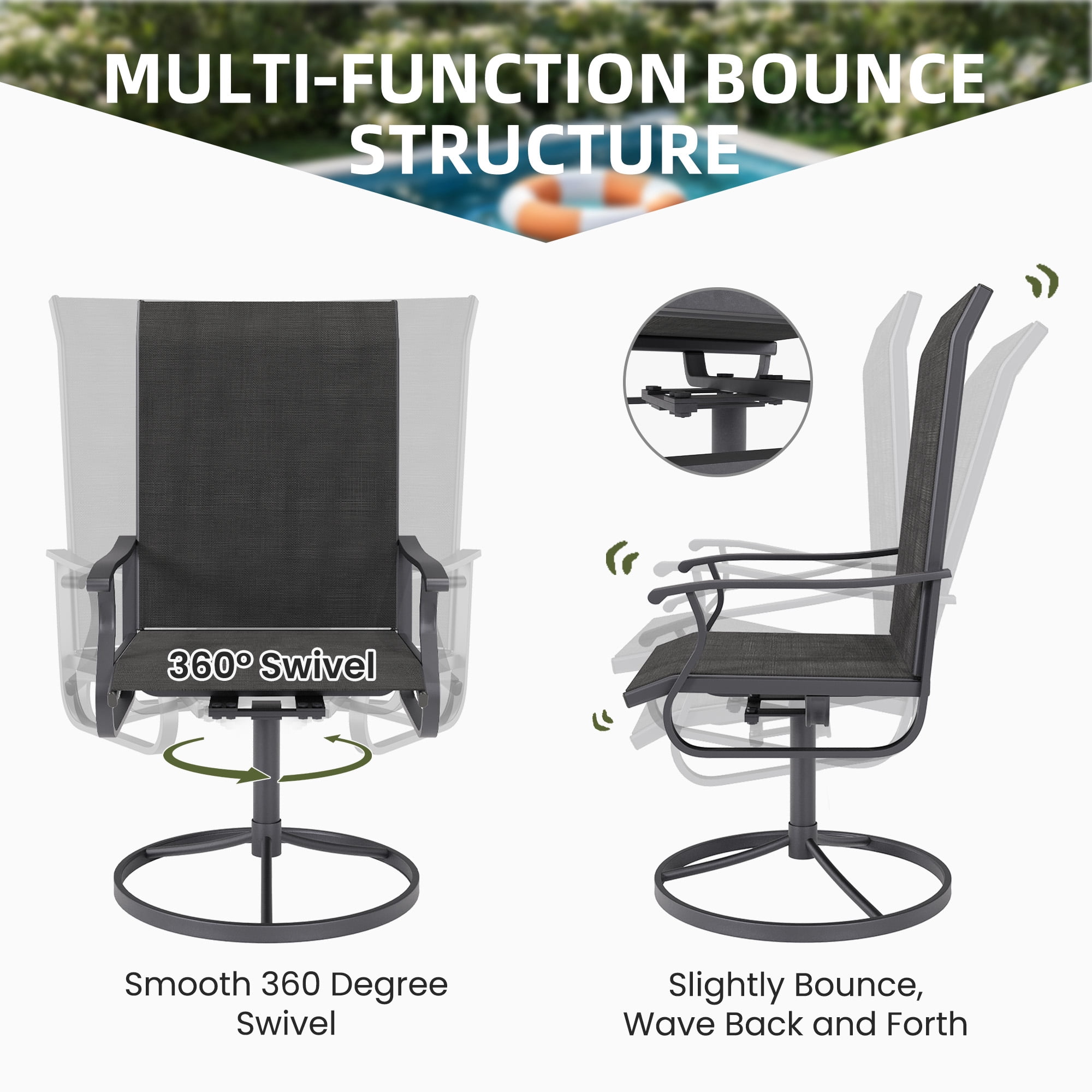 ELPOSUN Patio Swivel Chairs Set of 8, Outdoor Dining Chairs High Back All Weather Breathable Textilene Outdoor Swivel Chairs with Metal Rocking Frame for Lawn Garden Backyard Deck，Black