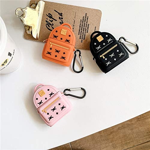 APOSU Cute Airpods Case, Silicone 3D Backpack Airpods Cover with  Keychain&Metal Strap Designed for Apple AirPods 1 & 2 (Pink)