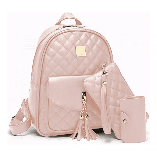 Mochilas de Cuero Versátil Para Dama 3 Piezas Rosa