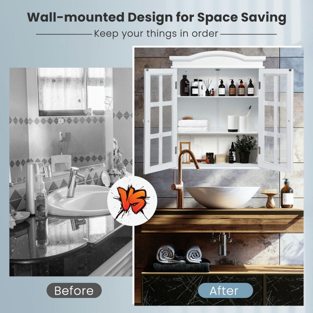 Finihen Bathroom Wall Cabinet, Wall Mounted Bathroom Cabinet, Medicine Cabinet, Wall-Mount Bathroom Double Doors Shelved Storage Cabinet, for Bathroom, White Finihen Bathroom Wall Cabinet, Wall Mounted Bathroom Cabinet, Medicine Cabinet, Wall-Mount Bathroom Double Doors Shelved Storage Cabinet, for Bathroom, White