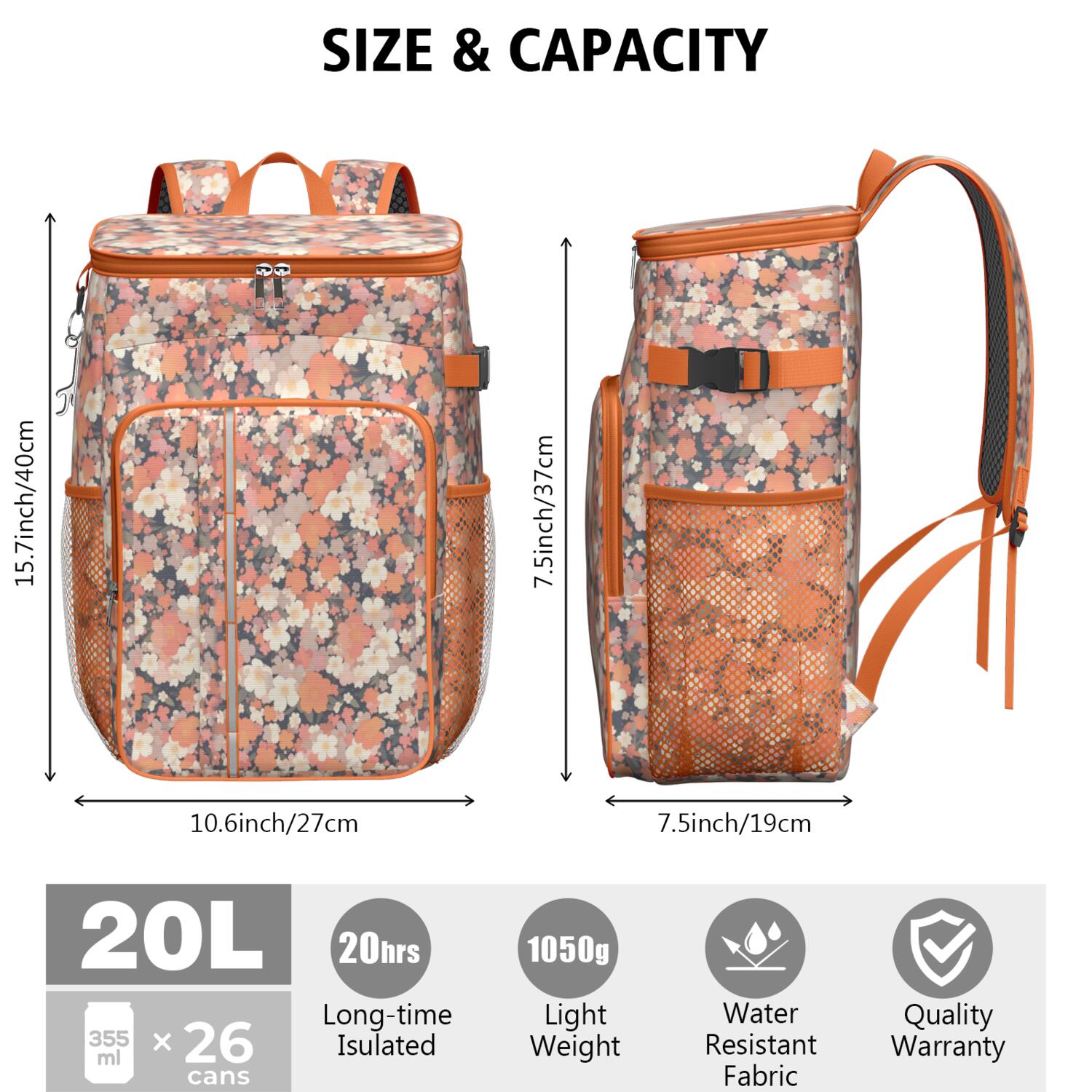 Travel Cooler Bag - Pioneer Flower Camping Beer Cooler Backpack with Bottle Opener- Waterproof Insulated Picnic Backpacks - Cooler Bag for Beach