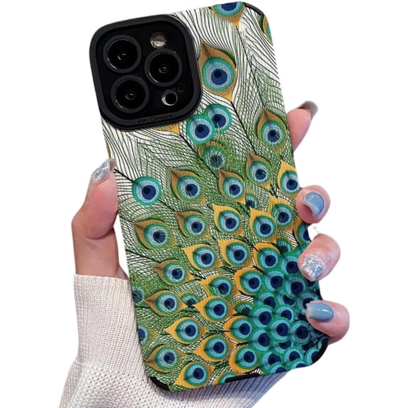 Compatible with iPhone Case,Colourful Peacock Feather[Compatible with Wireless Charging] Camera Lens Protection Soft Shockproof Cover Phone Case (Blue,iPhone 12 Pro Max)