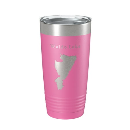 

Waldo Lake Map Tumbler Travel Mug Insulated Laser Engraved Coffee Cup Oregon 20 oz Pink