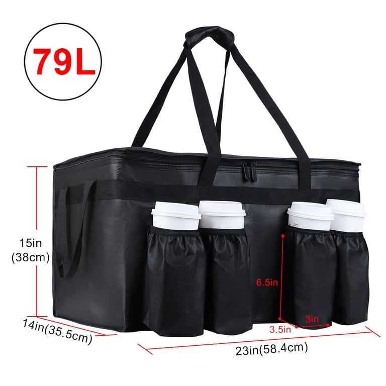 XXL 80L Insulated Food Delivery Bag With Cup Holders - Commercial Thermal Bag For Uber Eats, DoorDash, Catering