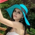 thumbnail image 2 of CIENVNSTG Wide Brim Floppy Womens Summer Elegant Knitted Bowknot Straw Hat for Beach Vacation Sunshade Blue, 2 of 3