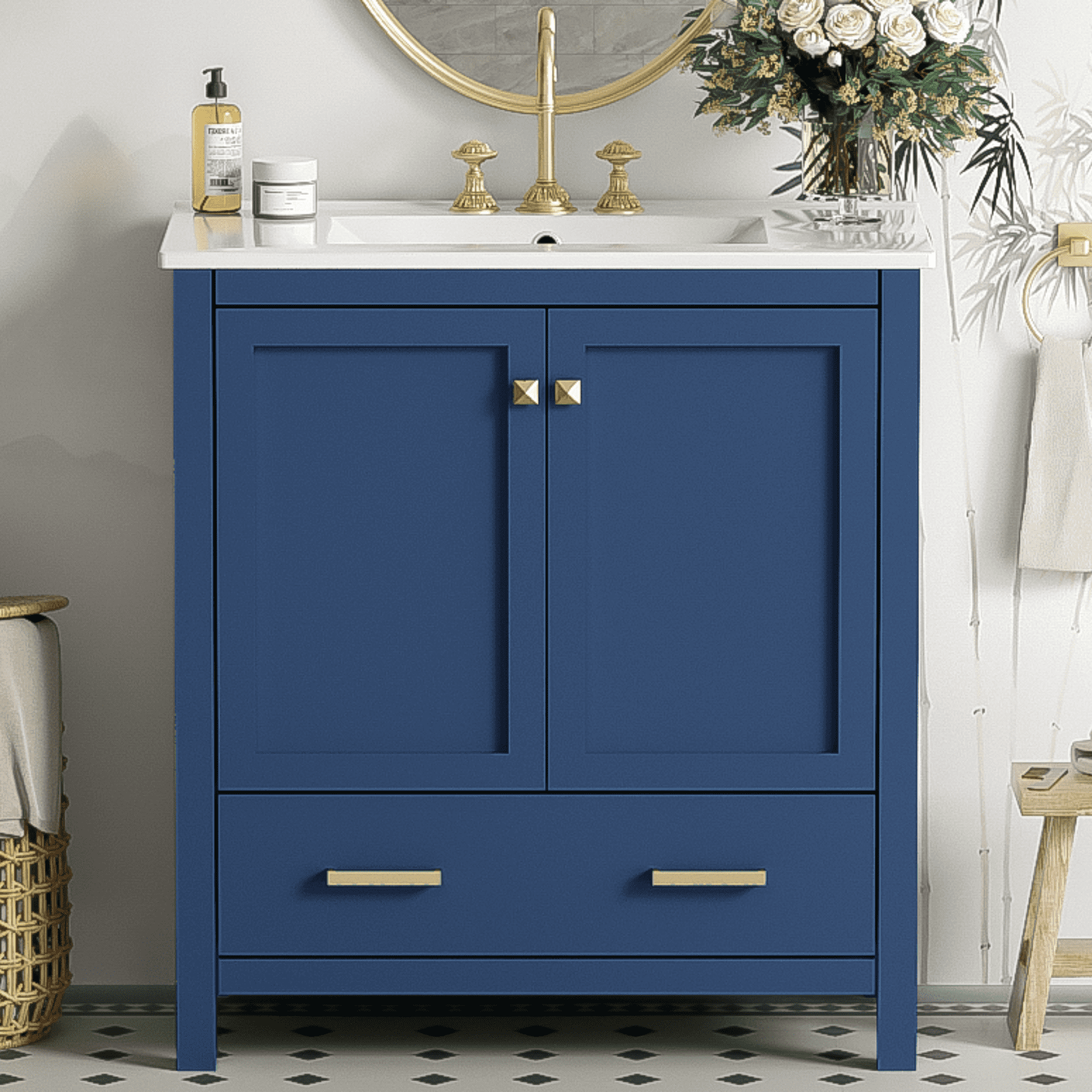 30" Bathroom Vanity with Single Sink,Combination Under Counter Sink,Bathroom Storage Cabinet with 2 Doors and a Drawer,Multifunctional Storage,Blue