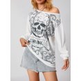 thumbnail image 5 of Gureui Women Fairy Grunge Graphic Long Sleeve Tops Casual Vintage Gothic Print Round Neck Aesthetic Pullover Shirt Blouse 90s Streetwear, 5 of 10