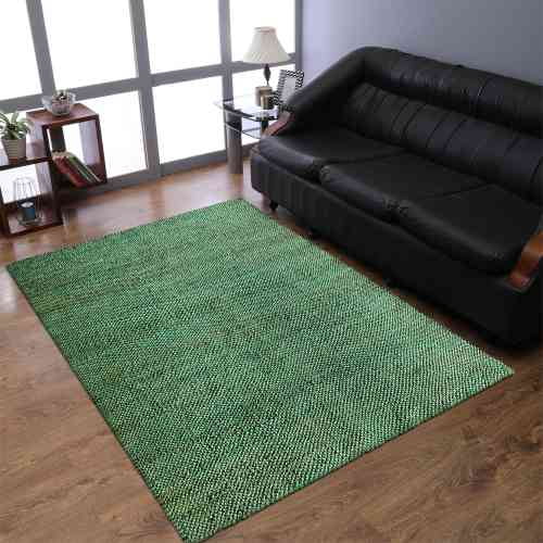 Hand Woven Jute Eco-Friendly Area Rugs - 3'X5', Rectangle Shape, Green Color, Solid Plain Pattern, High Pile, Natural Fiber, Outdoor Indoor Handmade Area Rugs For Living Room, Bed Room (J00007)