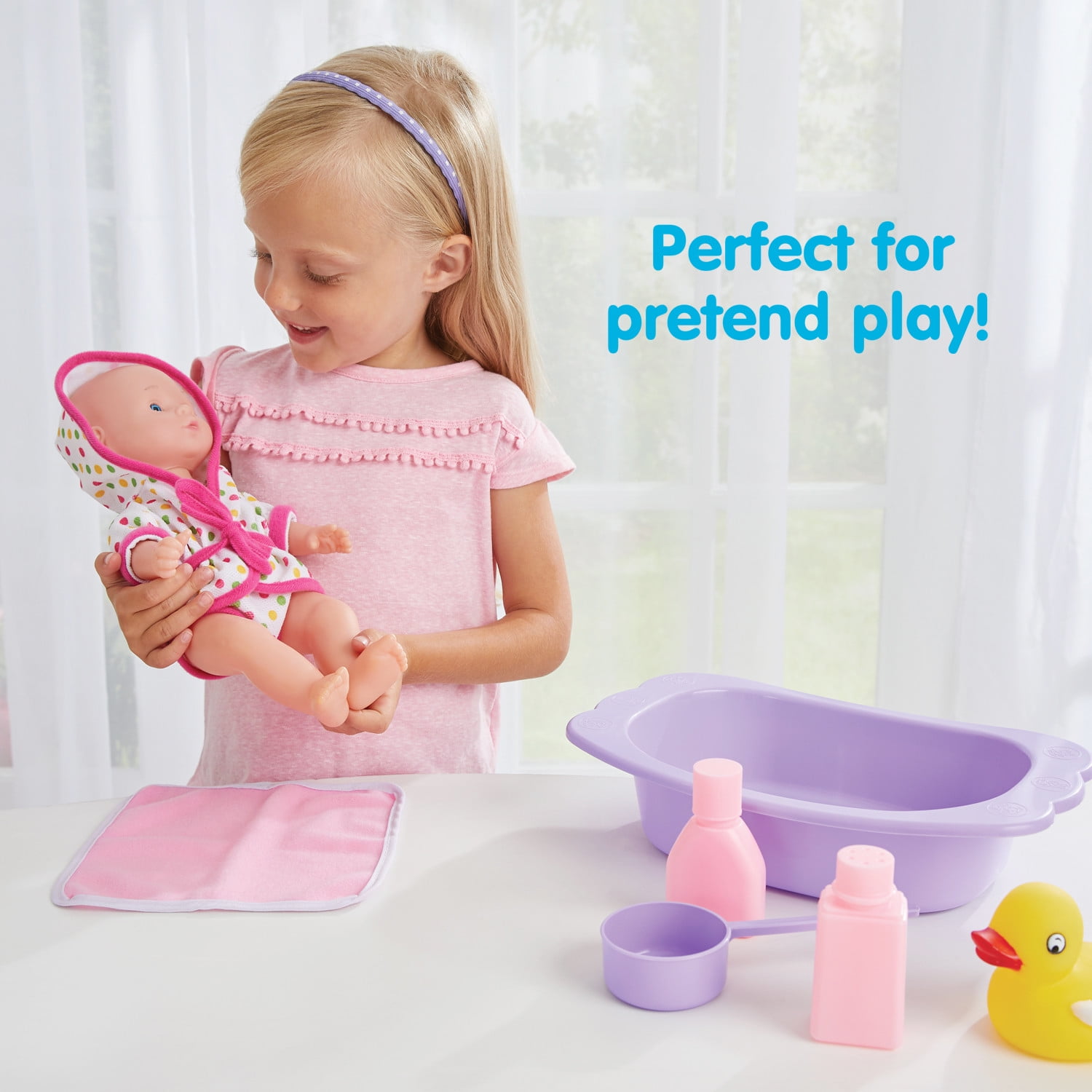 Kidoozie Bathtime Baby, 12-Inch Doll, Bath tub and Accessories for Kids, Pretend Play, Ages 3 and up