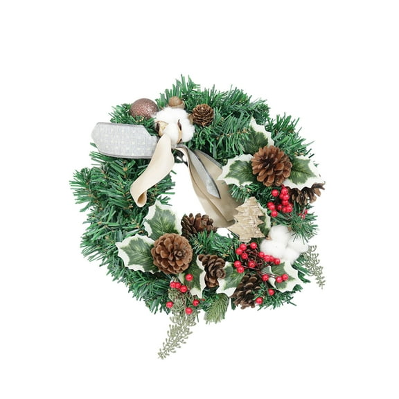 JVBTVB 12 Inch Christmas Wreath with Gold Pine Cones - Luxury Handcrafted Holiday Door Hanging Decor for Home Hotel Christmas Tree Decoration