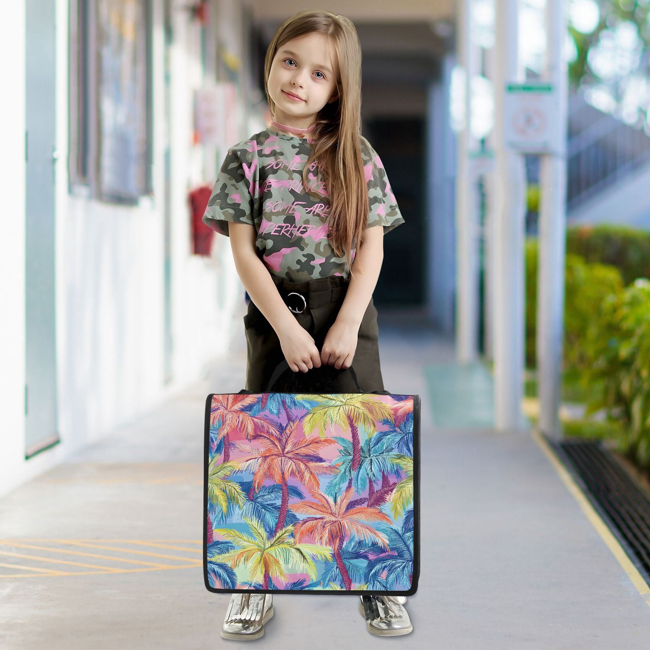 3 Ring Zipper Binder with Shoulder Strap Waterproof Trapper Keeper 2 Inch D-Ring 500 Sheets Capacity Colorful Palm Tree