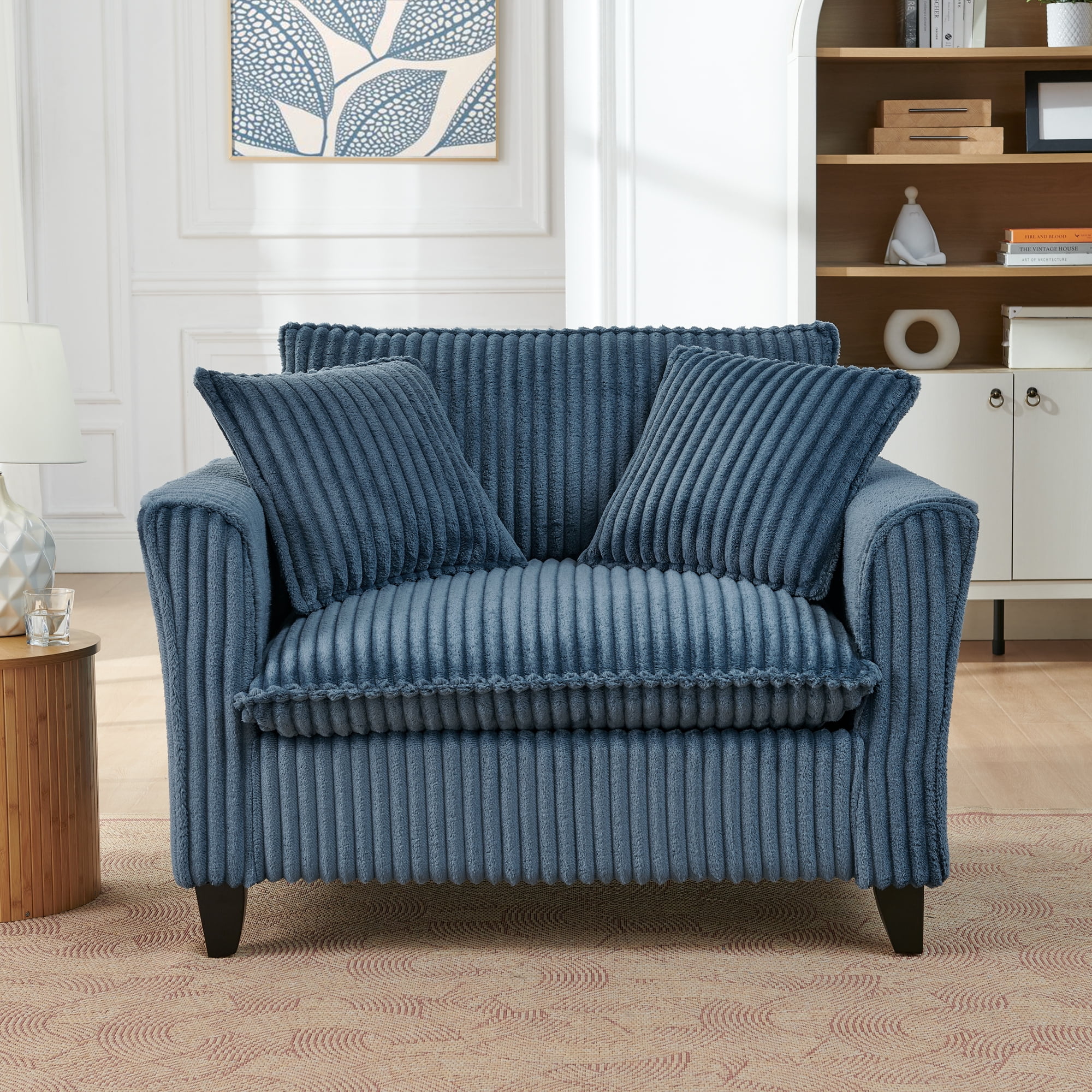 Leumius Accent Chair Armchair,Comfy Upholstered Single Sofa Chair with 2 Pillow for Living Room,Bedroom,Blue