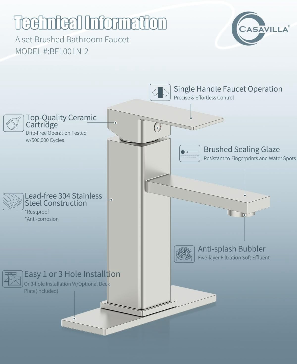 Bathroom Faucets Set with Pop Up Drain, Modern Single Handle Black Bathroom Sink Faucet w/Deck Plate(1 or 3 Hole), Farmhouse RV Vanity Sink Faucet-2 Sets, baño lavamanos Llave