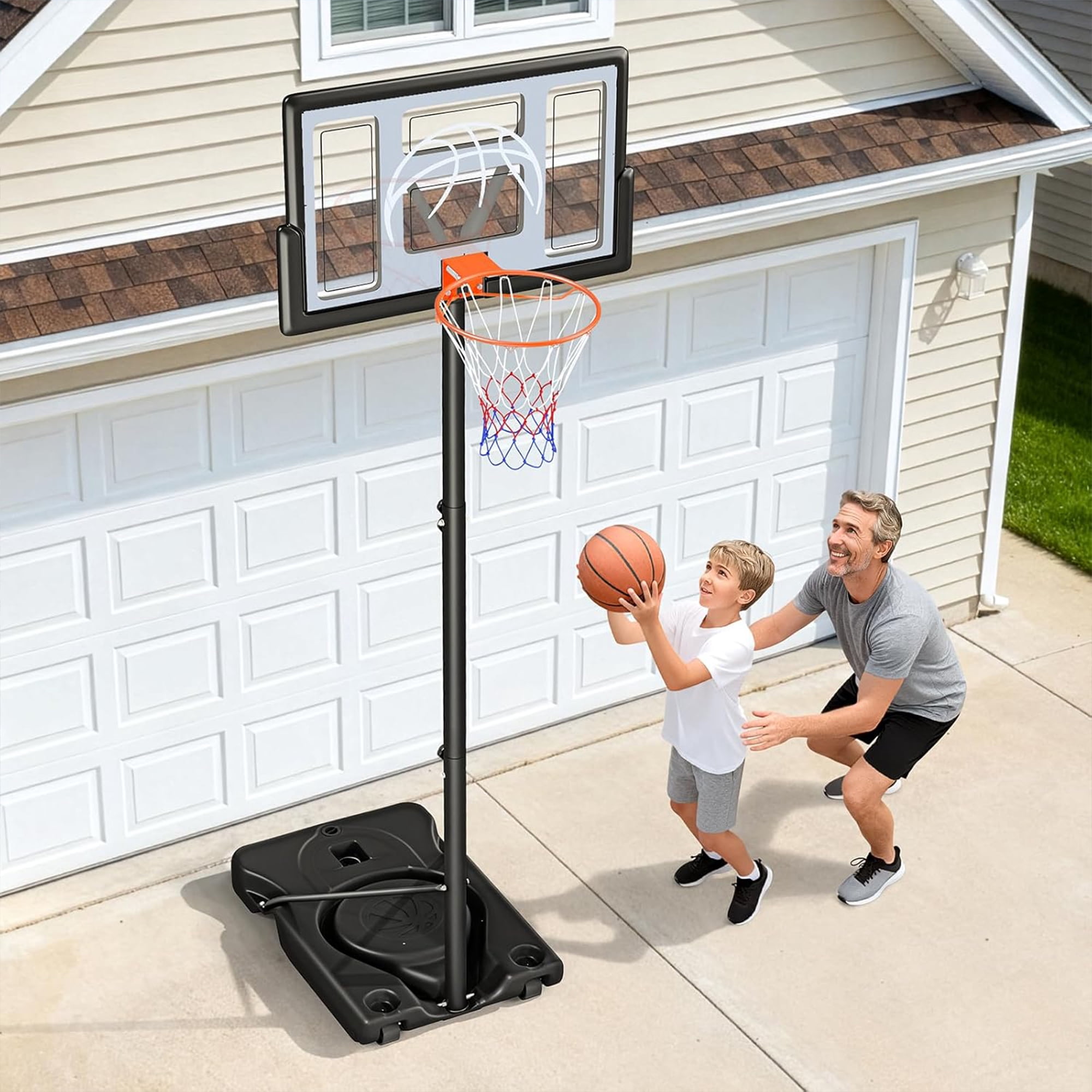 Toremore 44" Basketball Hoop Outdoor 4.43-10ft Adjustable, Portable Basketball Hoop Goal System with Shatterproof Backboard and Larger Base for Kids Youth and Adults