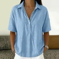 thumbnail image 7 of Fgvctg Cotton Linen Polo Shirt Half Button Placket Placket Lightweight Gauze Tees Elbow-Length Sleeve Blouses Lightweight Linen Loose Linen Tunic Casual Tops Plus Size Blouse Light Blue 2XL, 7 of 7