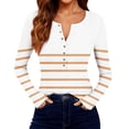 thumbnail image 7 of FDGIU ‌‌‌‌‌‌‌Women’s Ribbed Knit Striped Long Sleeve Top - Henley Neck Slim Fit Layered Tee for Work Casual, 7 of 7