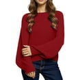 thumbnail image 1 of UJNDER Chandail en Tricot Décontracté Surdimensionné Doux à Col Rond Haut à Enfiler Confortable Coupe Ample Manches Longues Hiver Automne Rouge TTG, 1 of 5