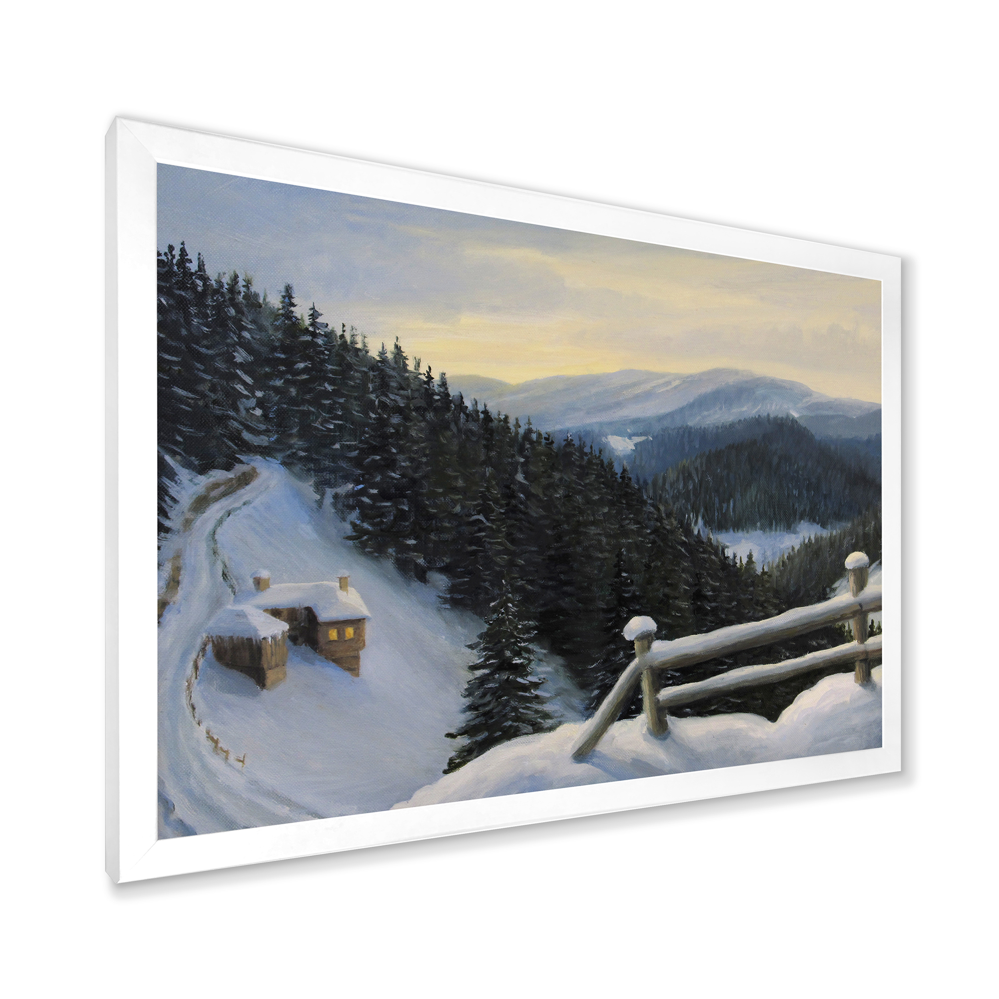 Designart 'View On Snowy Mountain Tops At Evening Glow' Traditional Framed Art Print