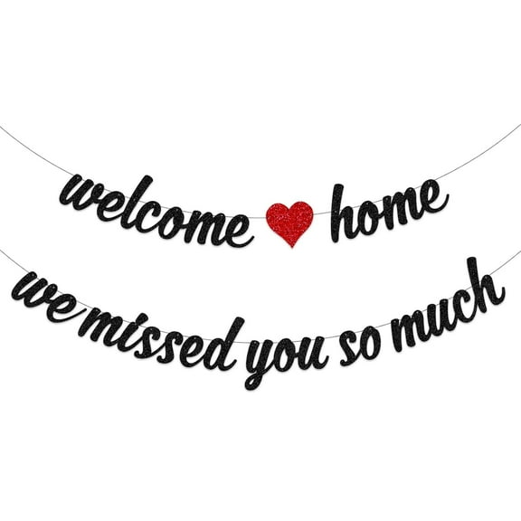 Welcome Home Banner and We Missed You So Much Banner for Homecoming, Military Return Party Decorations(Pre-Strung) (Black)