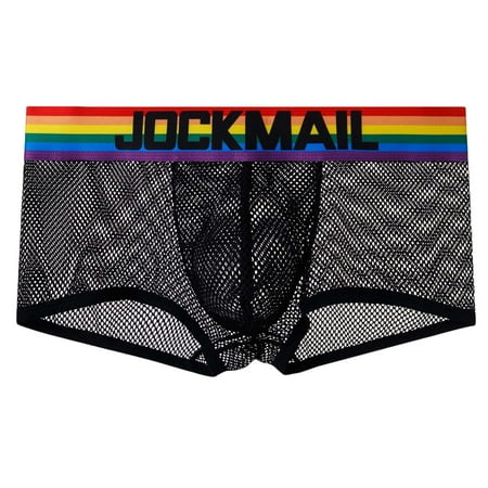 

EchfiProm 2023 Retro Men Casual Patchwork Fashion Breathable Rainbow Sexy See-through Four-corner Low-waist Boxer Briefs Underwear Trendy Tops