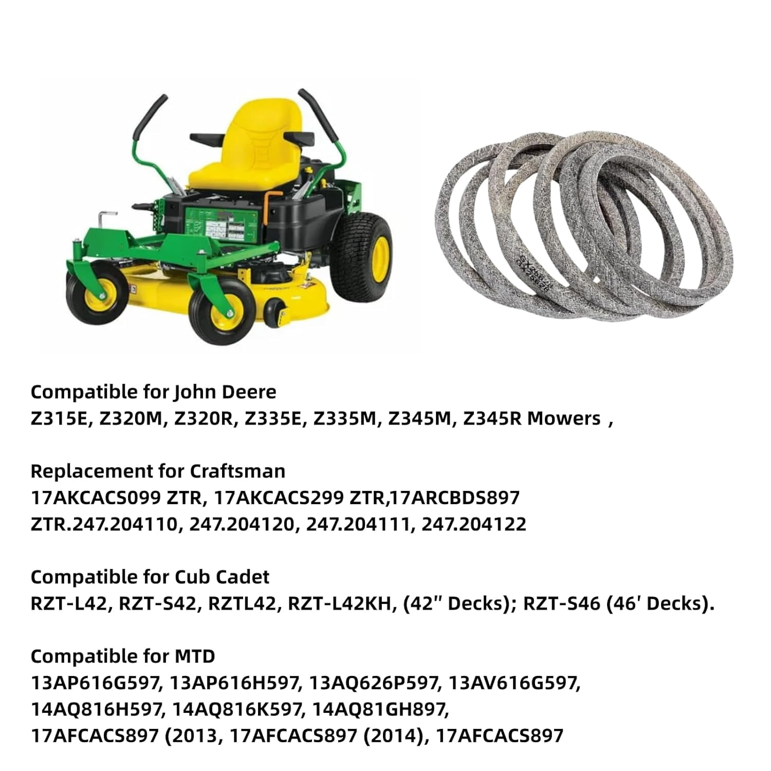 Deckgürtel/Kevlar-Kordel Für John Deere Rasenmäher – 106,7 Cm Deck, Kompatibel Mit Z335E, Z345M U.a.