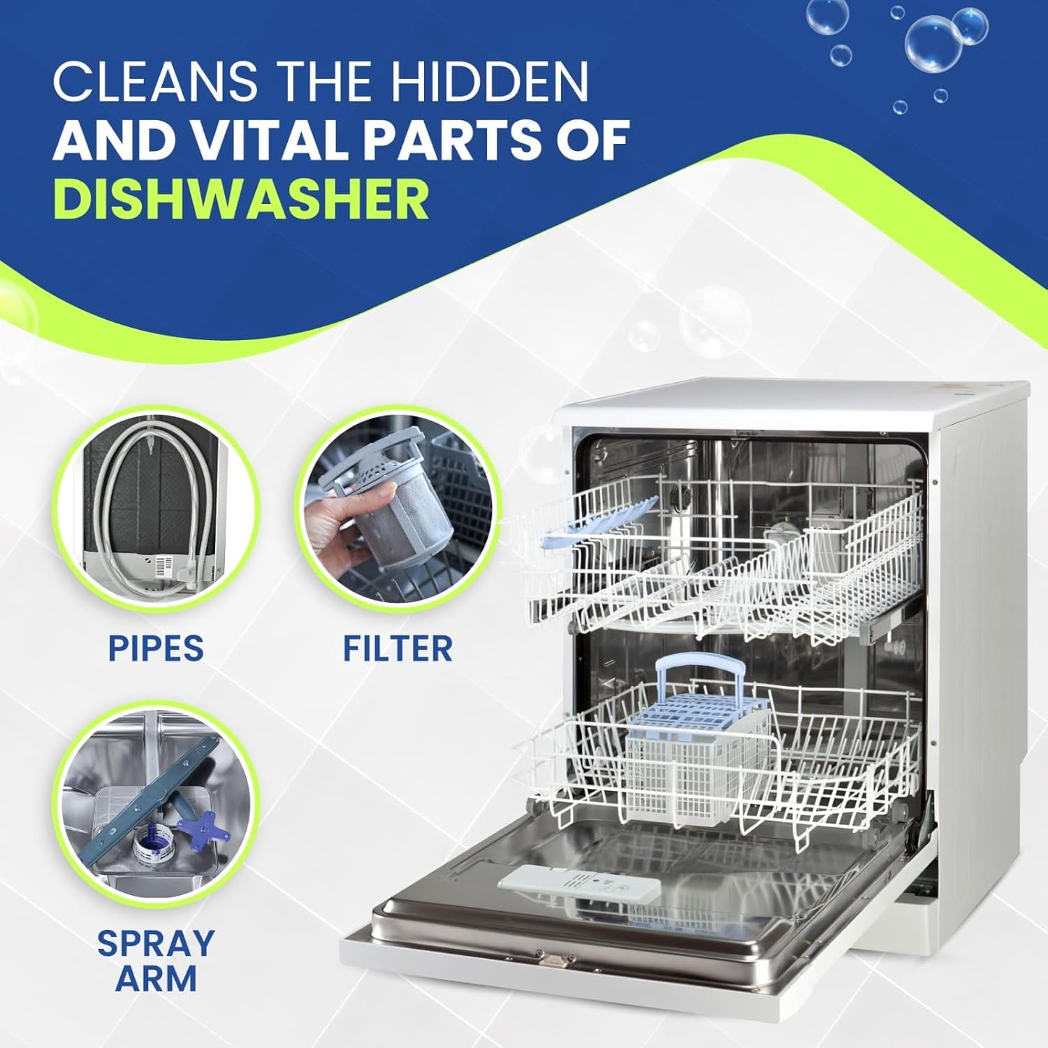 True Fresh Dishwasher Cleaner Tablets 18 Pack - Dishwasher Cleaner and Deodorizer to Descale, Remove Limescale and Buildups