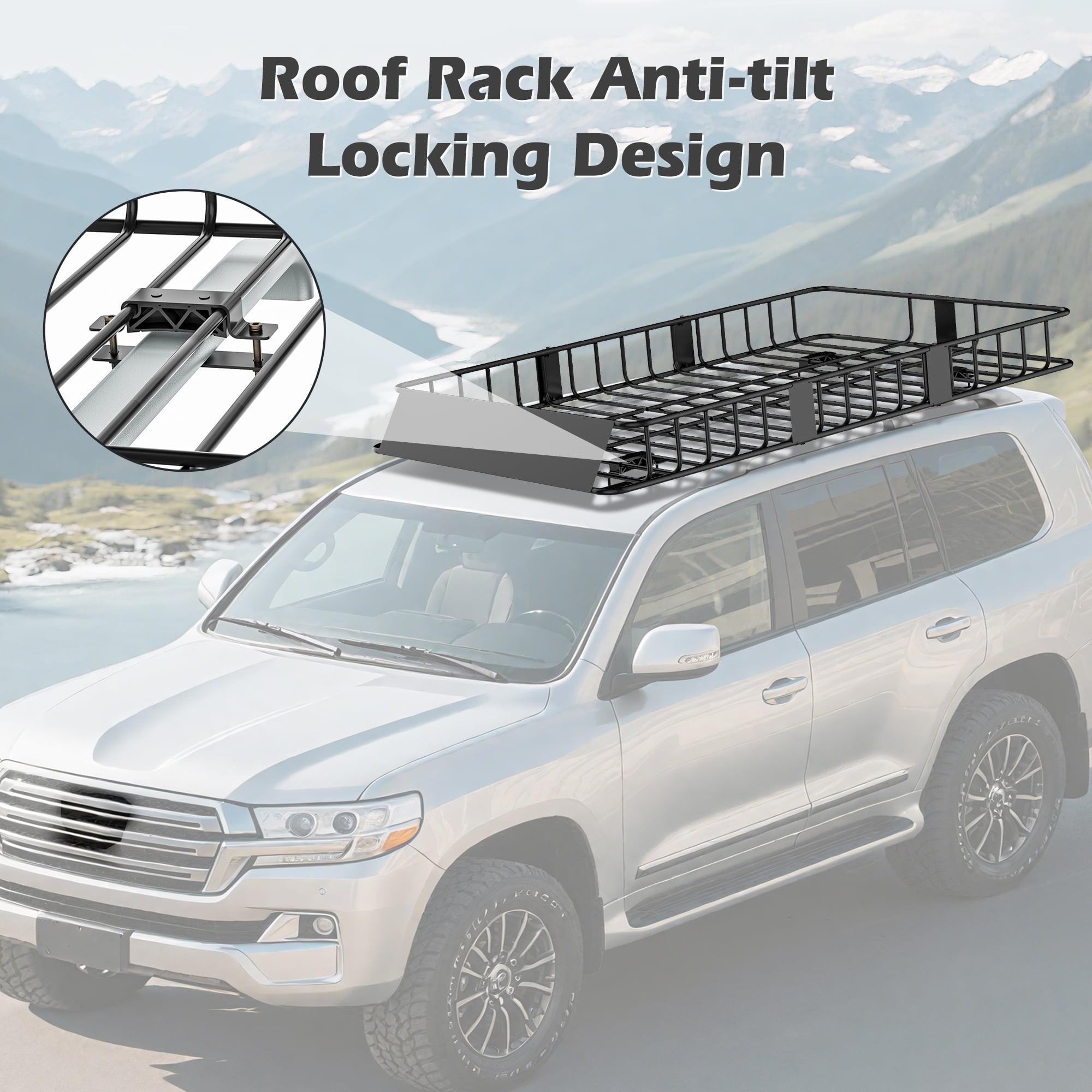 Naipo Roof Rack Cargo Basket,250 lb,64"x39"x6"Roof Luggage Holder Rack with Extension 4 U-Bolts for SUV/MPV,Camping
