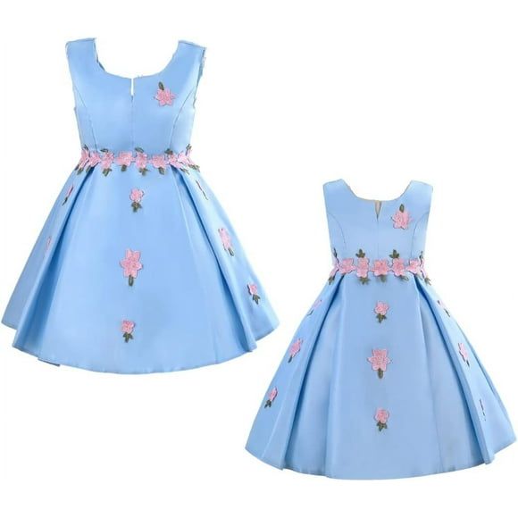 Pour Cosplay Robe Élégante Fleurie pour Filles Jeunes Adultes Mode Nœud Fleur Fête Enfants Festival Âges 5-9 Ans Floral Bleu 5T