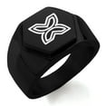thumbnail image 1 of Stainless Steel Aztec Freedom Rune Engraved Hexagon Crest Flat Top Biker Style Polished Ring, 1 of 1