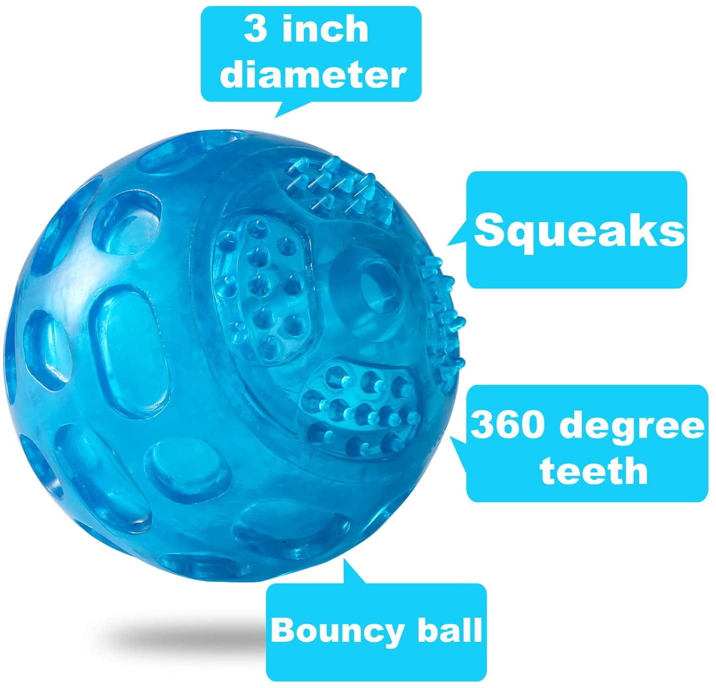 3'' Squeaky Dog Toy Balls for Lagre Medium Puppy, Indestructible Dog Balls for Playing, Fetching & Retrieving, Durable Aggressive Chewers, 3 PCS Purple+Blue+Green