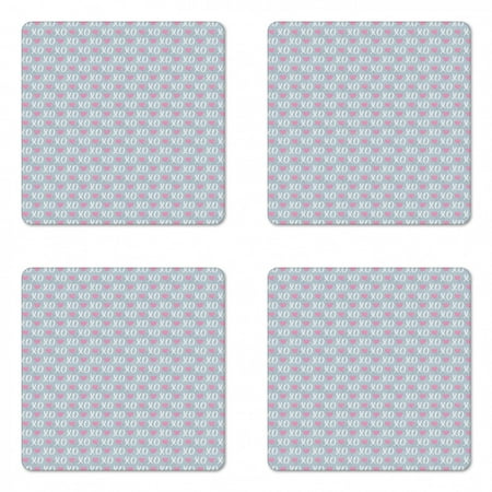

Abstract Coaster Set of 4 Valentines Day Concept Modern Era Xo Messages on Olive 3 Branches Background Square Hardboard Gloss Coasters Standard Size Multicolor by Ambesonne