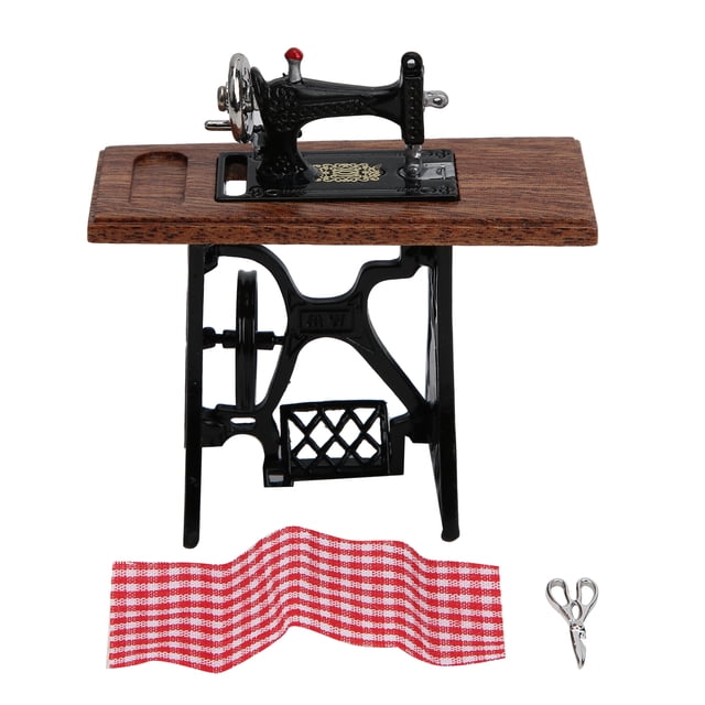 Máquina de coser a escala 1:12, máquina de coser vintage, mini muebles para casa de muñecas, accesorios