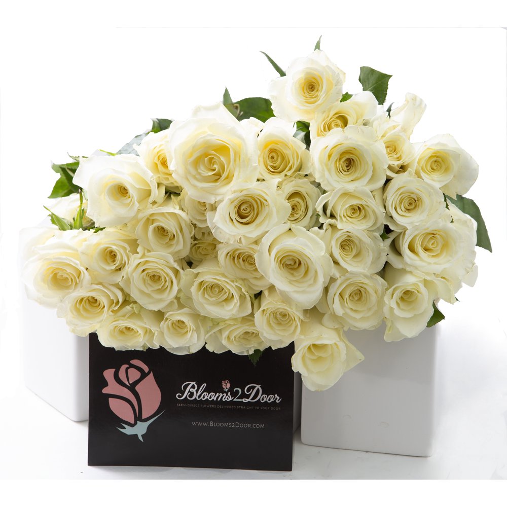 Blooms2Door 50 White Roses (Farm-Fresh, Long Stem - 50cm ...