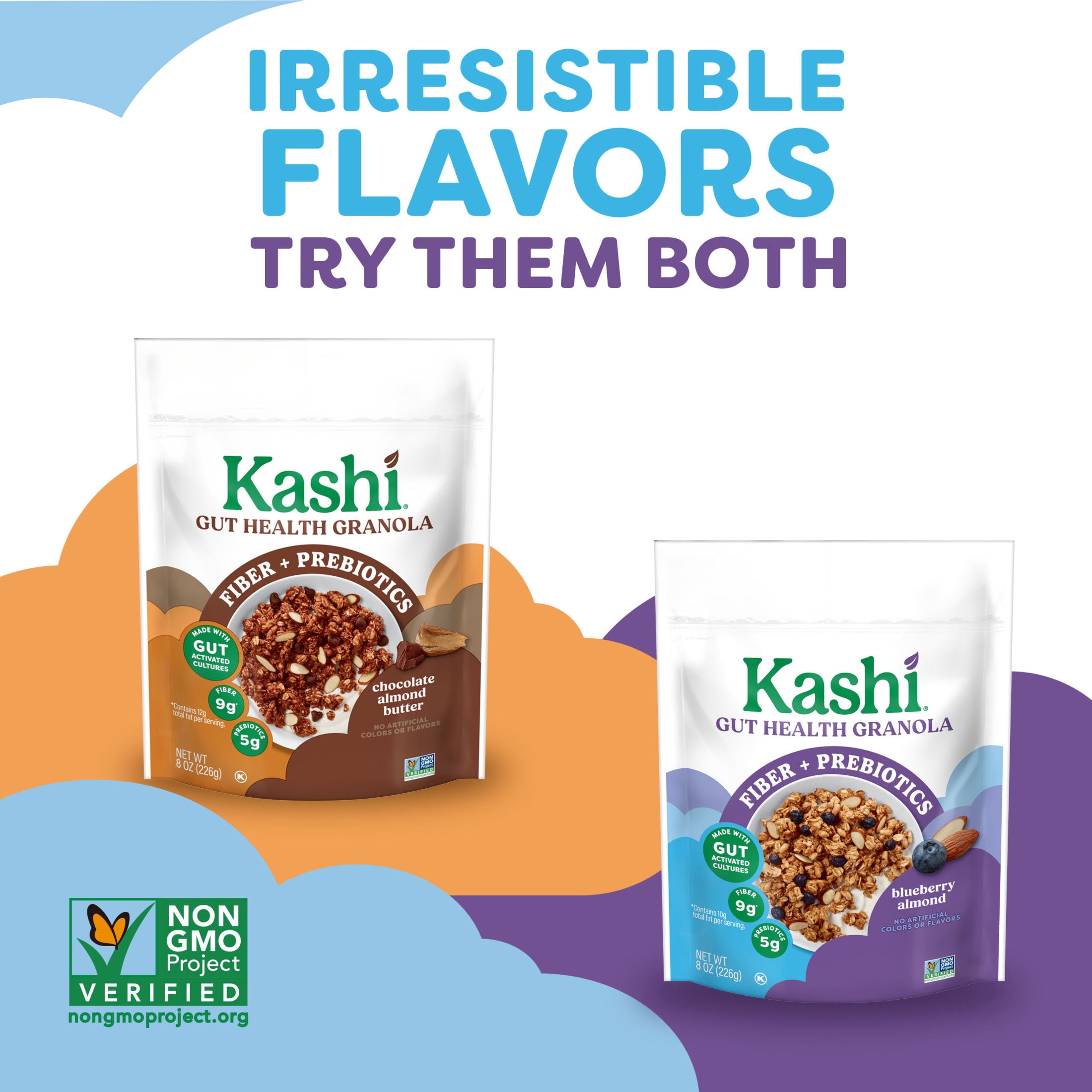 (5 pack) Kashi Gut Health Blueberry Almond Granola, Prebiotics and High Fiber Bag, 8 oz