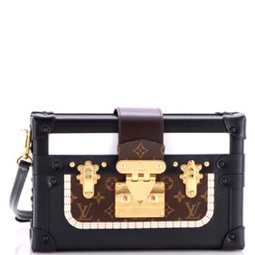 Pre-Owned Petite Malle Handbag Leather and Monogram Canvas with Trompe L'oeil Braid By Rebag