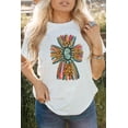 thumbnail image 2 of ABPHQTO Camiseta de manga corta con estampado de cruz y patrón occidental blanco para mujer, 2 of 5