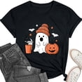 thumbnail image 4 of Frostluinai Halloween Shirts for Ladies Spooky Ghosts Pumpkin Casual Graphic Tees Short Sleeve Crewneck Lightweight Holiday Party T Shirts S-3XL, 4 of 7