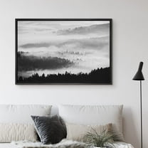 PixonSign Framed Canvas Print Wall Art Mist Over The Mountains Nature Wilderness Photography Realism Rustic Relax/Calm Grey Dark Black and White for Living Room, Bedroom, Office - 24"x36" Black